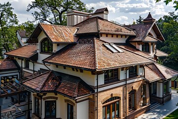 Obraz premium House with a roof from a bituminous tile. Bituminous tile for a roof