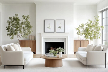chairs and sofa near fireplace interior design of modern living room