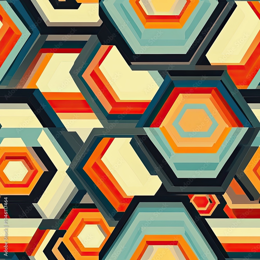Poster abstract geometric pattern with hexagonal shapes and vibrant colors