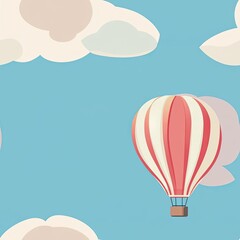 Fototapeta premium A Single Hot Air Balloon in a Blue Sky with White Clouds