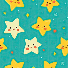 Smiling Yellow and Cream Stars on a Blue Background