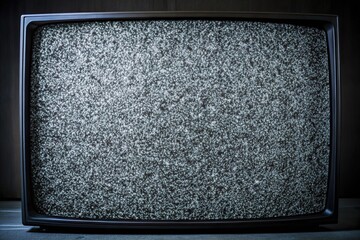 Static TV noise effect overlay with black and white monochrome interference in the air, low angle view