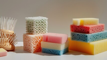 Colorful Sponges and a Hair Brush