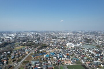 Blue sky and cityscape in Kanagawa, Japan