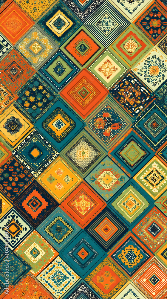 Poster Abstract geometric pattern with colorful diamond shapes.