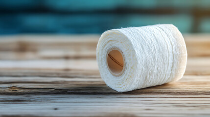 Cotton bandage isolated on a wooden table