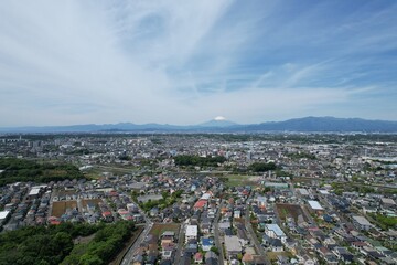 Blue sky and cityscape in Kanagawa, Japan