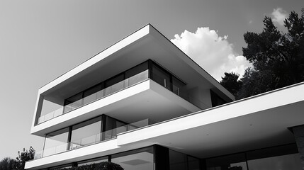 Fototapeta premium Modern house, exterior, view from the garden, beautiful villa