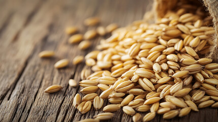 Fototapeta premium Barley Grains isolated on a wooden table