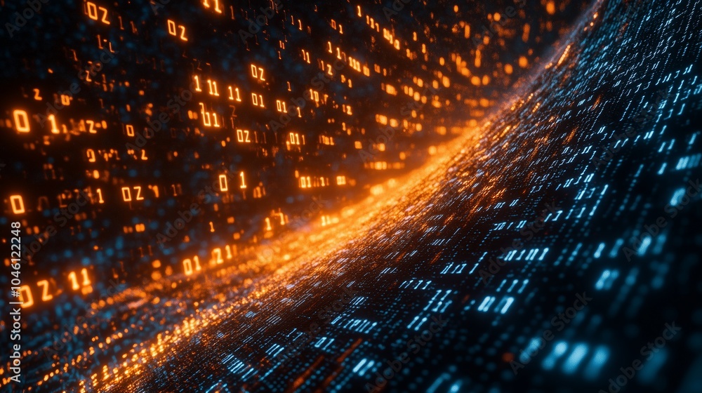 Fototapete digital binary code background with glowing numbers and data streams floating in the air, symbolizin