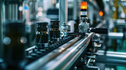 Bottles Moving on a Conveyor Belt in a Factory