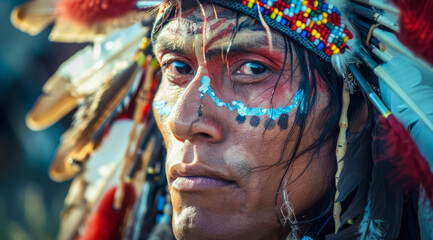 indigenous first nation people of USA dressed in colorful native clothes