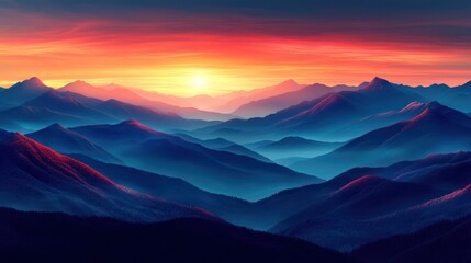 Obraz premium A peaceful PNG scene of a mountain range at sunset, with soft pastel colors in the sky.