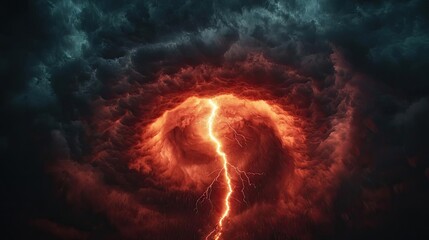 Dramatic lightning bolt in dark storm clouds, capturing nature's power and intensity.