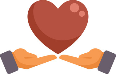 Two businessmen are joining their hands to hold a big red heart, representing a strong partnership and teamwork