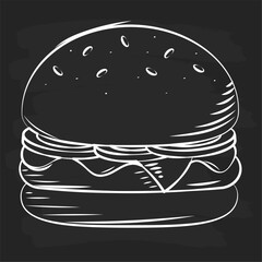 Hand-drawn burger with cheese and lettuce sketch Vector