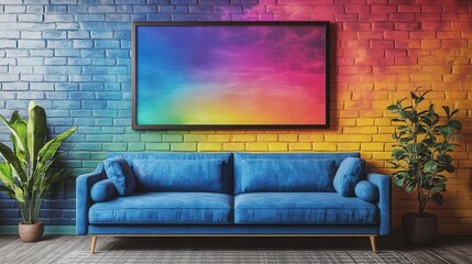 Colorful Graffiti Wall Art Mockup with Couch Scene