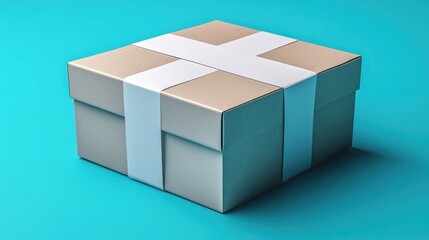 Fototapeta premium A plain cardboard box with a white label area, designed to have a logo added.