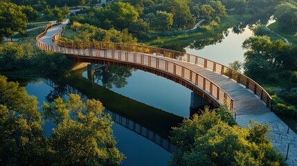 Fototapeta premium Scenic Pedestrian Bridge Over Calm Waterway