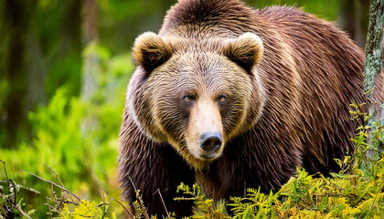 A large wild bear that appeared at the foot of the forest.