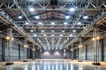 Steel truss holding lights in big hall minimalist design