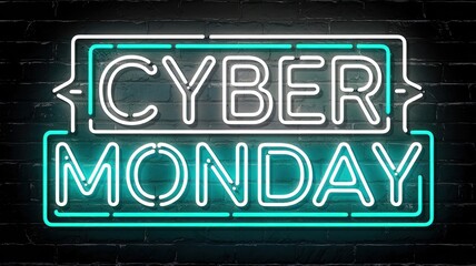 Fototapeta premium Cyber Monday neon sign on a dark background, ideal for sale promotions.