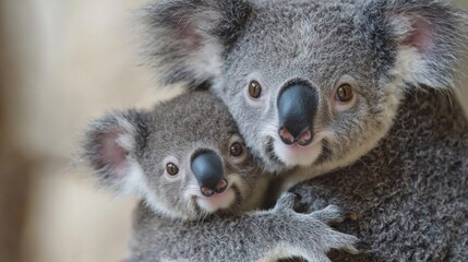 Obraz premium Cuddly Koala joey clinging to its mother