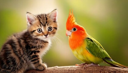 仲良しの猫とインコ