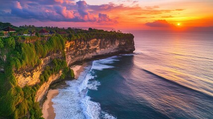 Serene Sunset Over Cliffside Beach in Bali