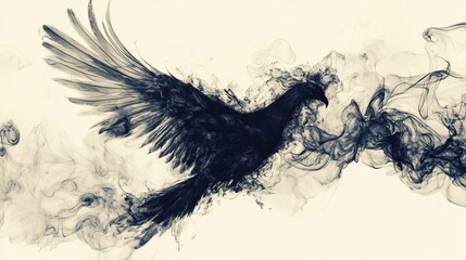 Abstract Ink Illustration of a Bird in Flight
