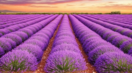 Obraz premium Vibrant Lavender Fields Under Sunset Sky
