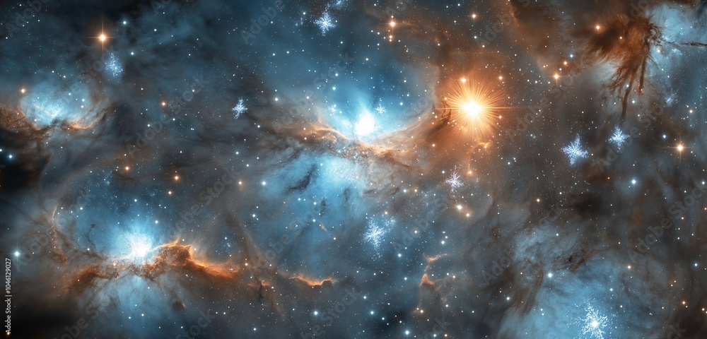 Wall mural a close-up view of an icy nebula in the snowflake galaxy, with shimmering snowflake stars embedded w