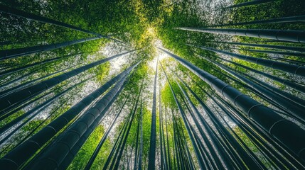Lush Bamboo Forest Under Bright Green Canopy