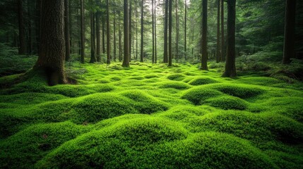 Fototapeta premium Lush Green Forest Floor with Soft Moss Texture