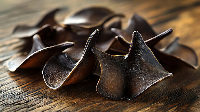 Water Caltrops Trapa natans isolated on a wooden table