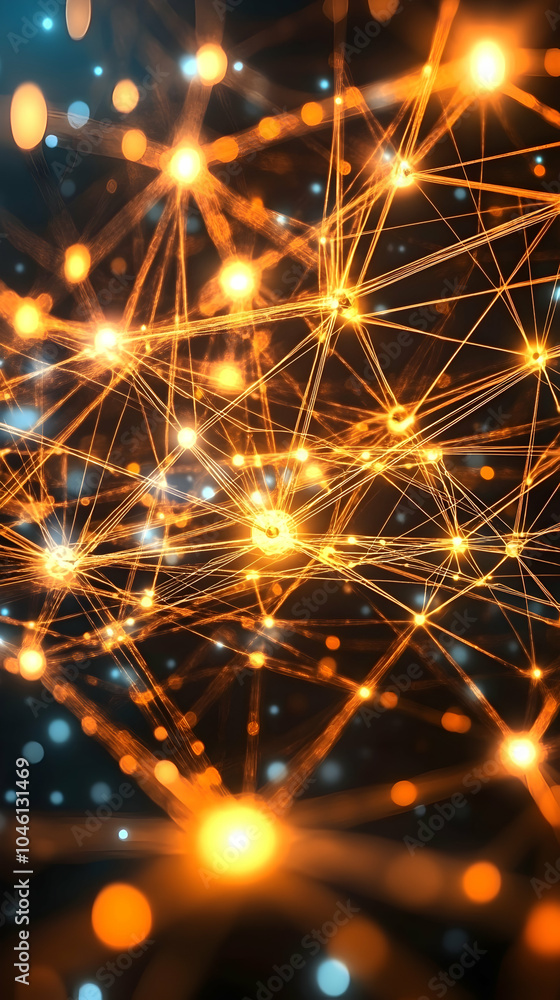 Poster abstract glowing network with nodes and connections.