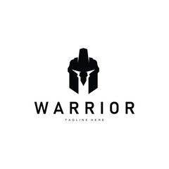 Spartan logo, barbarian warrior badge design simple silhouette spartan war helmet vector