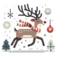 Fototapeta premium Flat, isolated illustration of a standing reindeer with large antlers. The design features smooth lines, a neutral brown color, and a simple yet elegant profile, evoking holiday themes.
