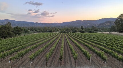 Scenic Vineyard Landscape at Sunset