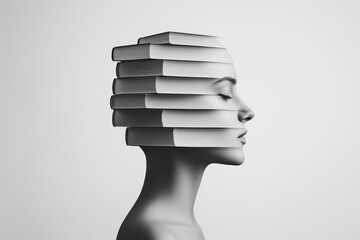 Abstract Profile of Woman’s Head Made of Stacked Books