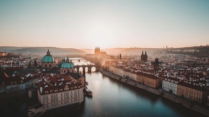 Obraz premium Stunning Aerial View of Prague at Sunset