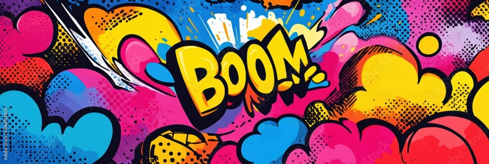 Aufkleber Colorful speech bubbles and explosive sound effects convey high energy, capturing an animated moment filled with excitement. Generative AI