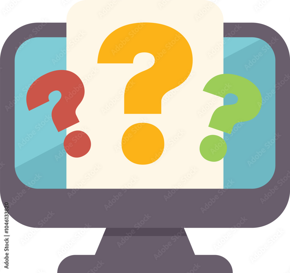 Poster illustration of a computer screen displaying a document with question marks, representing online fre