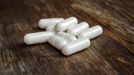 pills capsules isolated on a wooden table