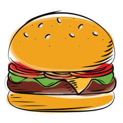 Colorful cheeseburger with toppings illustration Vector