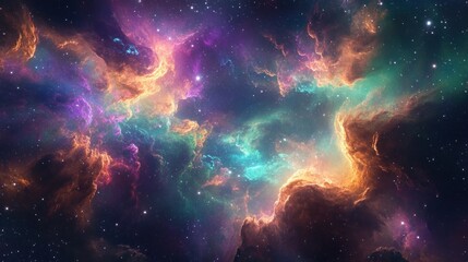 Obraz premium A colorful nebula with swirling clouds of gas and dust in space.