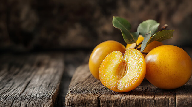 marian plum or plango isolated on a wooden table