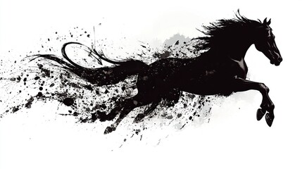 Black Horse Silhouette with Ink Splatter