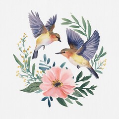 Obraz premium Illustration of colorful songbirds with flowers