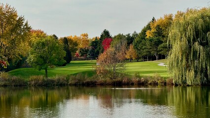 Fototapeta premium Autumn leaf colour on a golf course in October